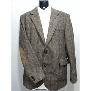 PENDELTON Blazer 44L Sport Coat Jacket Virgin Wool Brown Herringbone Elbow Patch